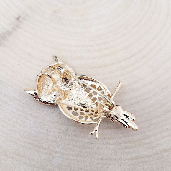 Brand New 2 In 1 Yellow & Green Owl Gold Tone Rhinestone Brooch Pin & Pendant - Picture 3 of 8